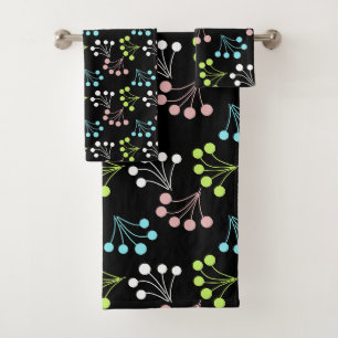 Multicolored berries simple pattern retro sixties bath towel set