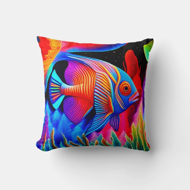 Multicolored Blue Faced tropical fish Cushion (Front)