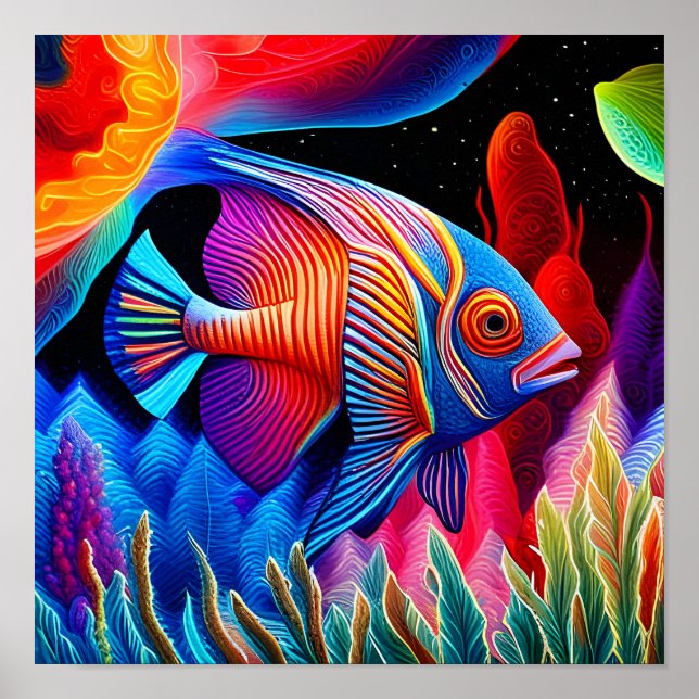 Multicolored Blue Faced tropical fish Poster (Front)
