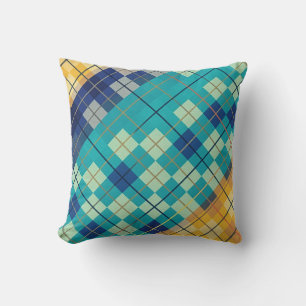 Multicolored Blue & Yellow Argyle Plaid Cushion