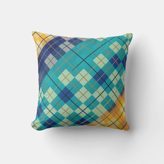 Multicolored Blue & Yellow Argyle Plaid Cushion (Front)