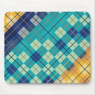 Multicolored Blue & Yellow Argyle Plaid Mouse Pad