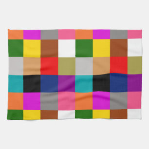 Multicolored Bold Colour Blocks Design  Tea Towel