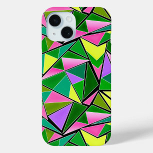 Multicolored bright neon geometric pattern iPhone 15 case