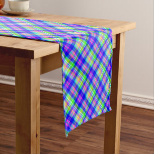 Multicolored bright neon with a chequered pattern medium table runner