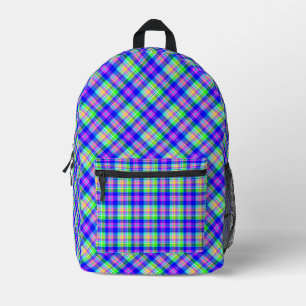 Multicolored bright neon with a chequered pattern printed backpack
