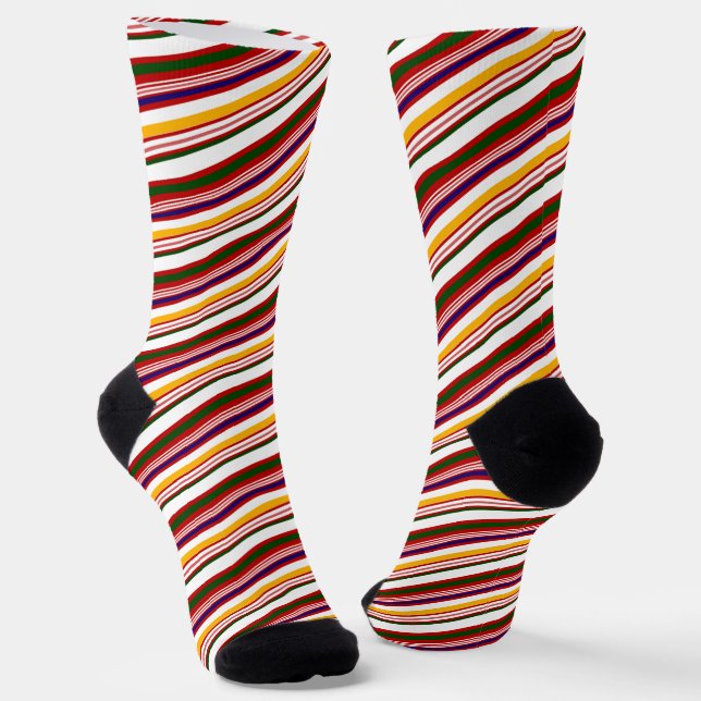 Multicolored Candy Cane Stripes Christmas Socks (Angled)