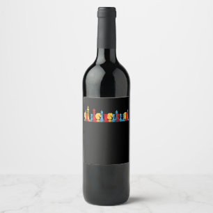 Multicolored Chess Pieces Thinking Smart Gift Wine Label