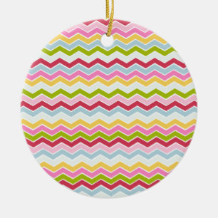 Multicolored chevron zigzag ceramic tree decoration