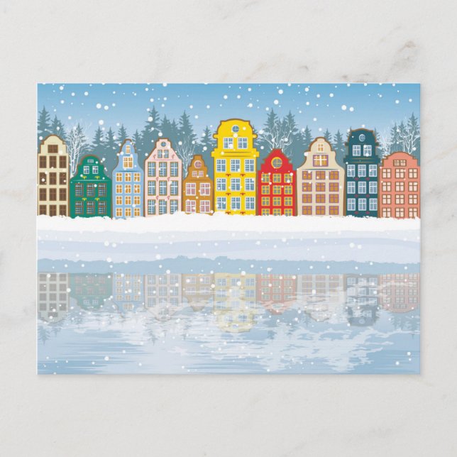 Multicolored Christmas City Holiday Postcard (Front)