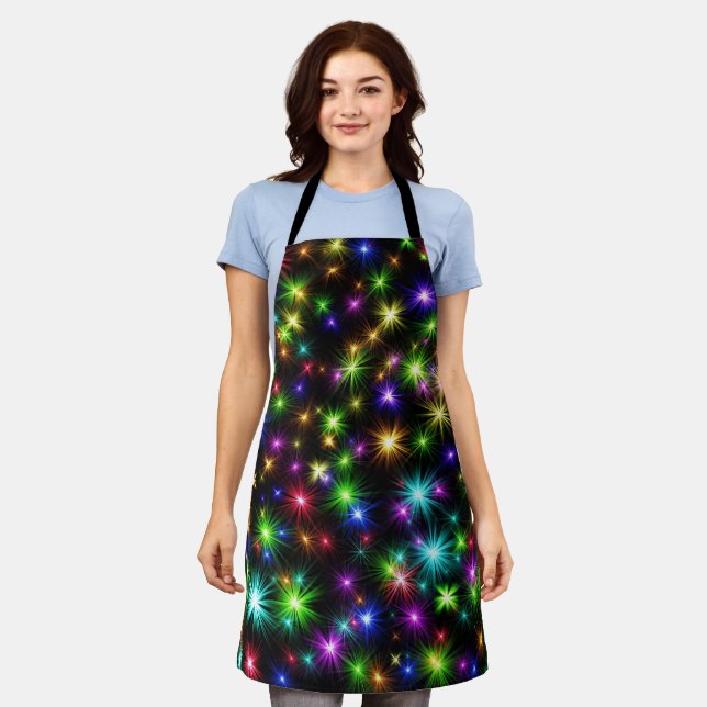 Multicolored Christmas Star Rays Pattern Apron (Worn)