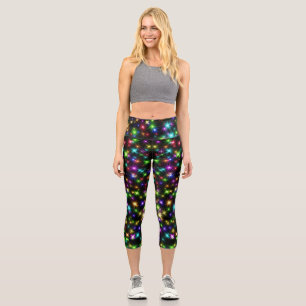 Multicolored Christmas Star Rays Pattern Capri Leggings