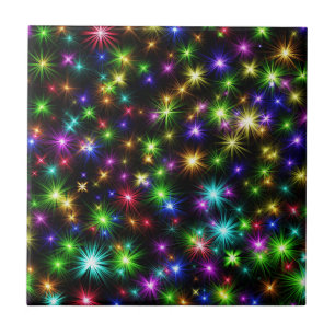 Multicolored Christmas Star Rays Pattern Ceramic Tile