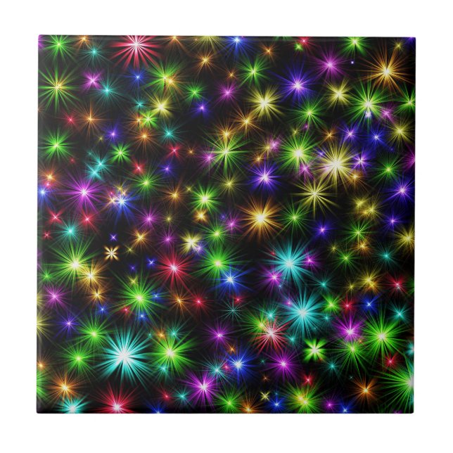 Multicolored Christmas Star Rays Pattern Ceramic Tile (Front)