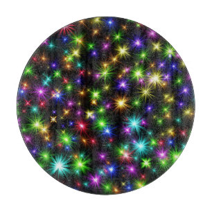 Multicolored Christmas Star Rays Pattern Cutting Board