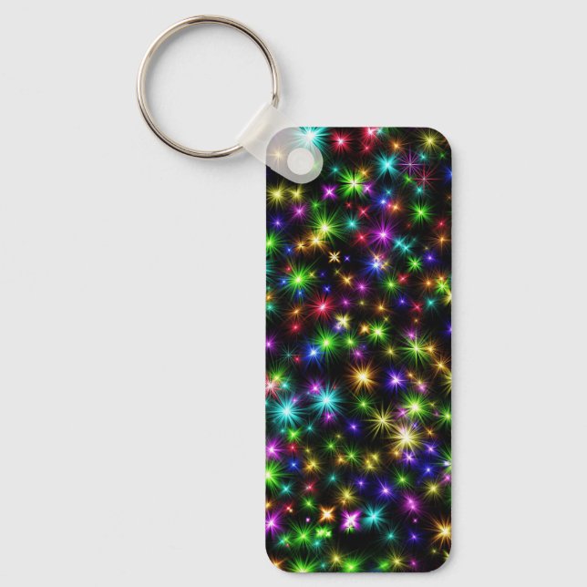 Multicolored Christmas Star Rays Pattern Key Ring (Front)