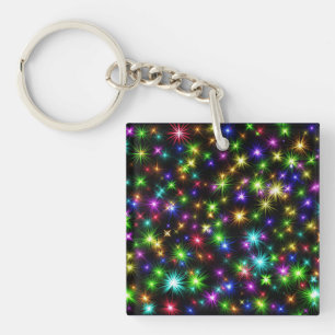 Multicolored Christmas Star Rays Pattern Key Ring