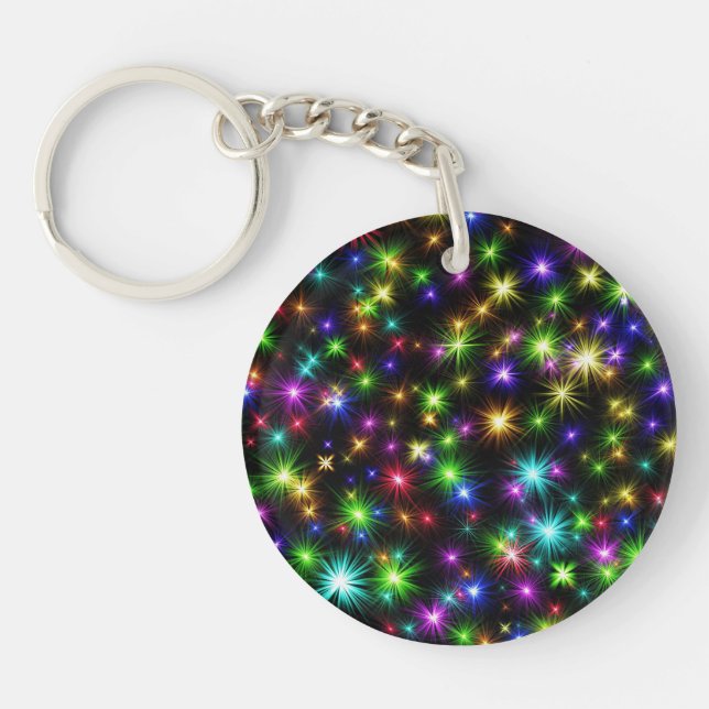 Multicolored Christmas Star Rays Pattern Key Ring (Front)