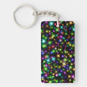 Multicolored Christmas Star Rays Pattern Key Ring