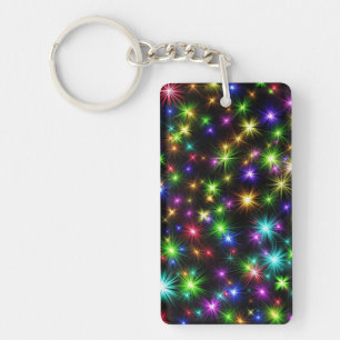 Multicolored Christmas Star Rays Pattern Key Ring