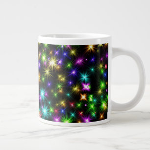 Multicolored Christmas Star Rays Pattern Large Coffee Mug