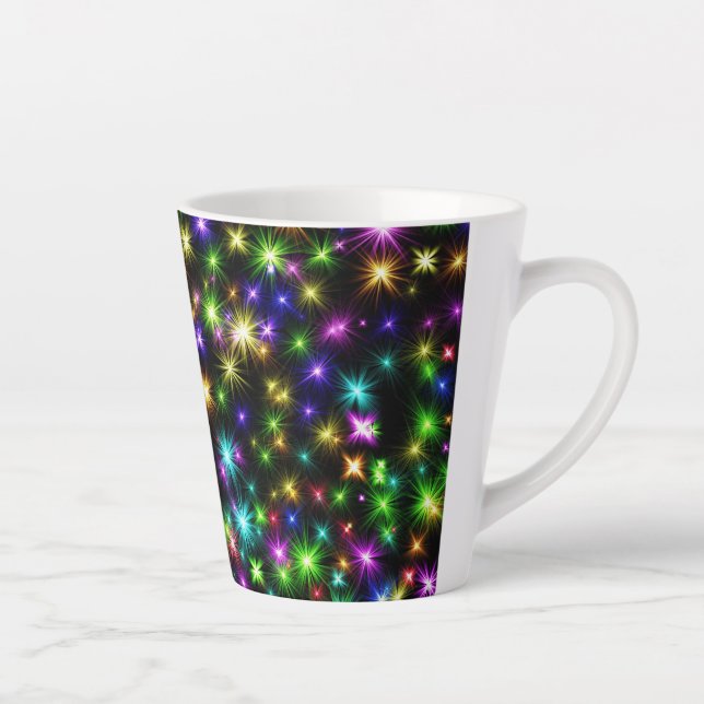 Multicolored Christmas Star Rays Pattern Latte Mug (Right)