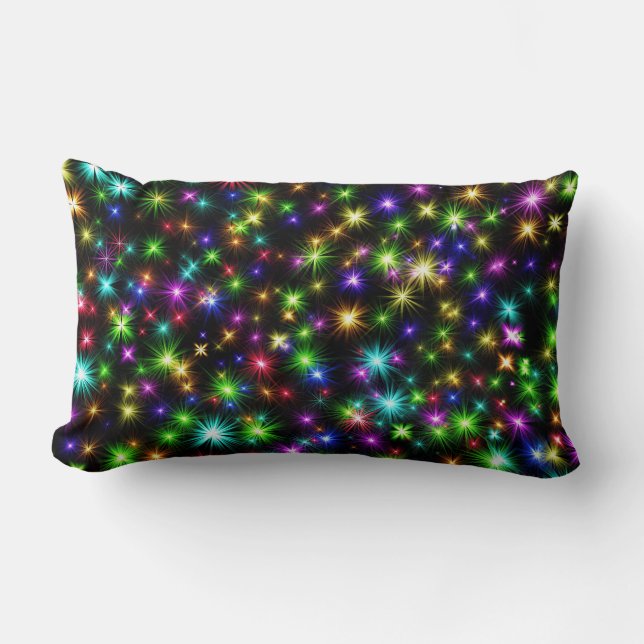 Multicolored Christmas Star Rays Pattern Lumbar Cushion (Front)