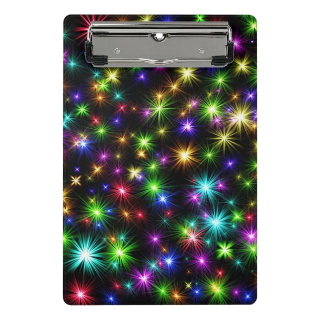 Multicolored Christmas Star Rays Pattern Mini Clipboard (Front)