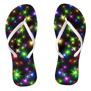 Multicolored Christmas Star Rays Pattern Thongs
