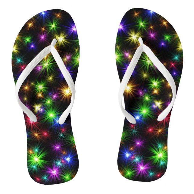 Multicolored Christmas Star Rays Pattern Thongs (Footbed)