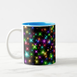 Multicolored Christmas Star Rays Pattern Two-Tone Coffee Mug