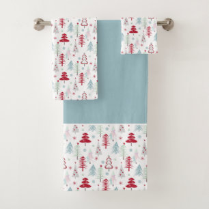 Multicolored Christmas trees on a white  Bath Towel Set