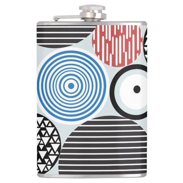 Multicolored circles, graphic pattern design. hip flask (Front)