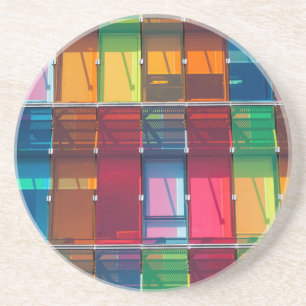 Multicolored commercial building detail coaster