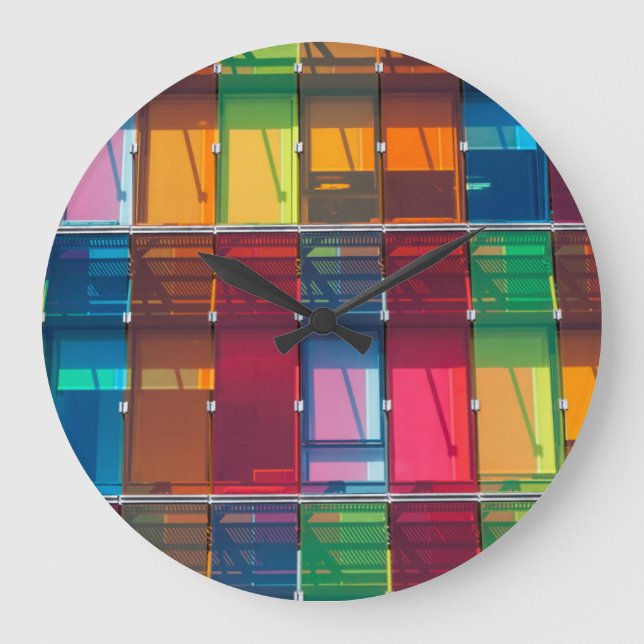 Multicolored commercial building detail large clock (Front)