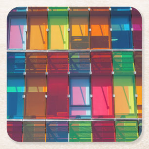 Multicolored commercial building detail square paper coaster