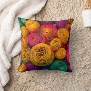 Multicolored concentric circles abstract texture cushion