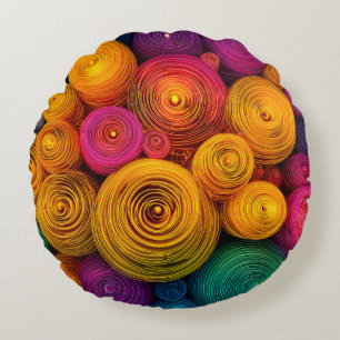Multicolored concentric circles abstract texture round cushion