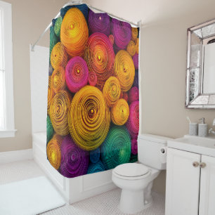 Multicolored concentric circles abstract texture shower curtain