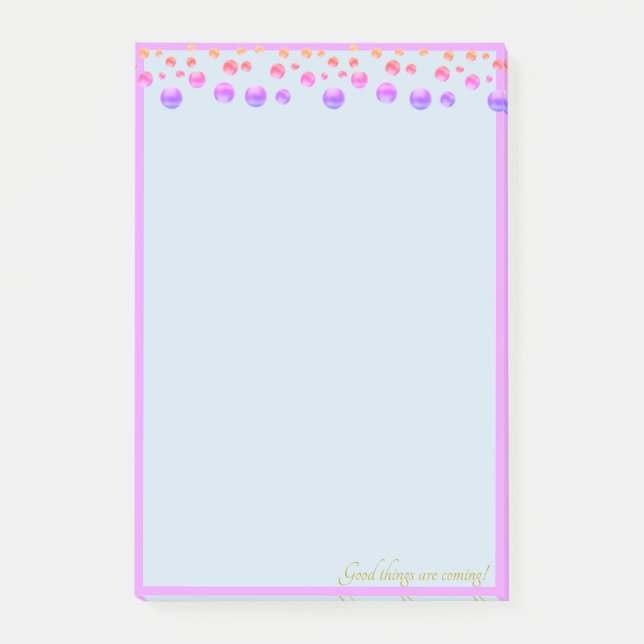 Multicolored confetti on light blue post-it notes (Front)