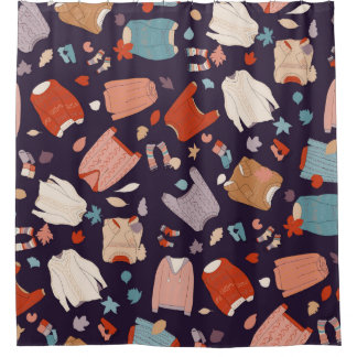 Multicolored, cozy sweaters, warm, autumn, winter. shower curtain