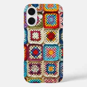 Multicolored Crocheted Granny Square Quilt iPhone 16 Case
