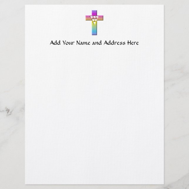 Multicolored Cross with Hearts Letterhead Template (Front)