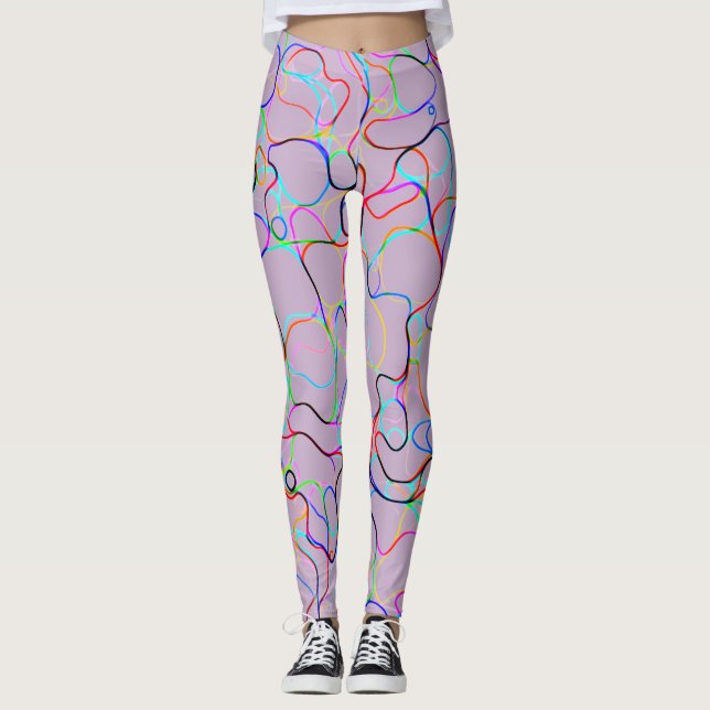 Multicolored Curvy Line Pattern Leggings (Front)