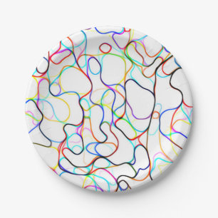Multicolored Curvy Line Pattern Paper Plate