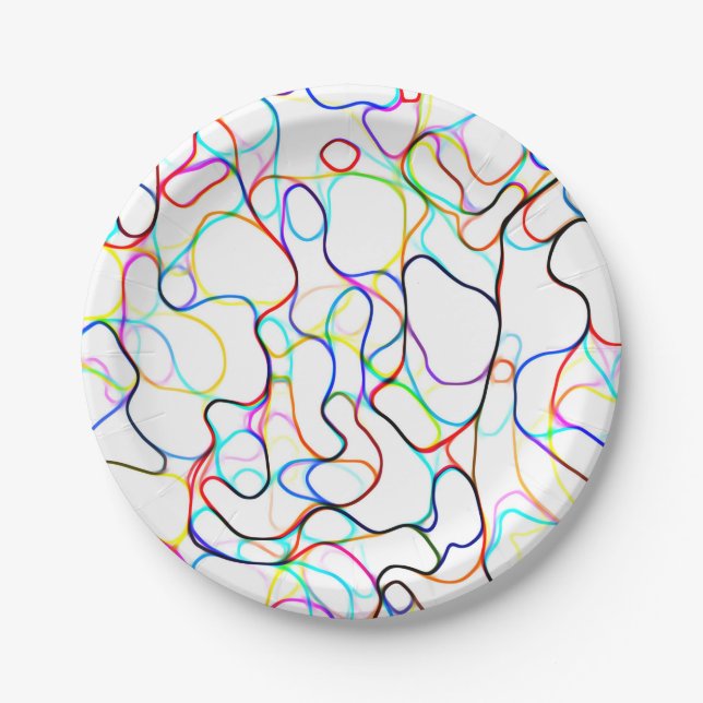 Multicolored Curvy Line Pattern Paper Plate (Front)