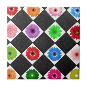 Multicolored Daisy Ceramic Tile