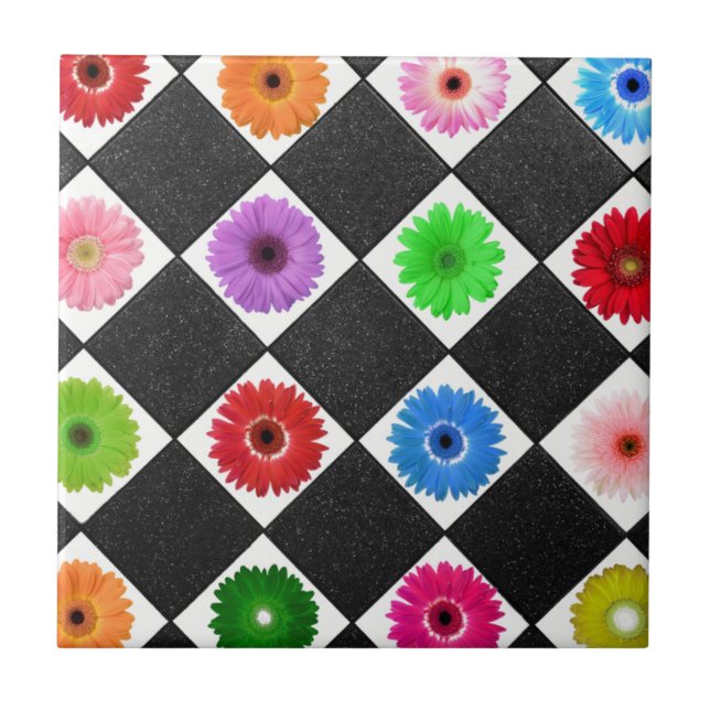 Multicolored Daisy Ceramic Tile (Front)