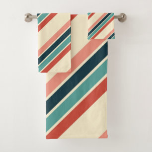 Multicolored diagonal stripes design bath towel set