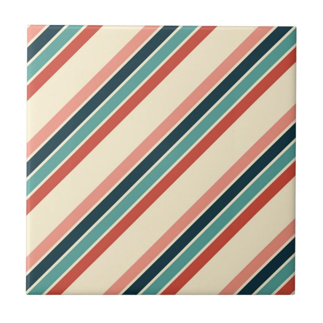 Multicolored diagonal stripes design ceramic tile (Front)